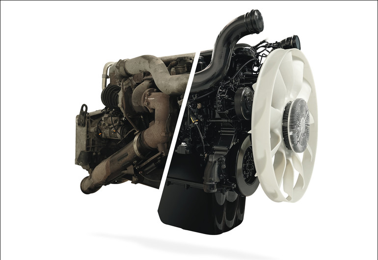 사용한 엔진(좌측)과 제재조를 거친 신품 엔진의 모습. 만트럭버스코리아는 기존 엔진과 동일한 성능을 갖춘 제재조 엔진인 '에코라인 플러스 엔진'을 출시했다고 30일 밝혔다.