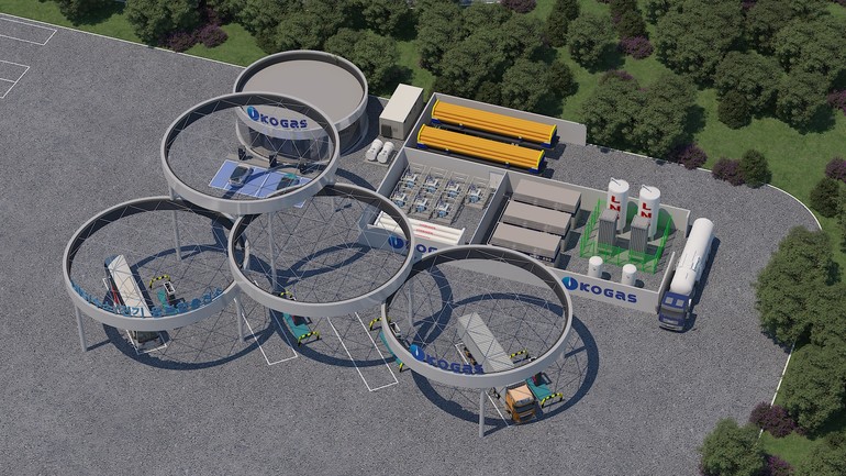 LNG 기반 융복합 수소충전소의 조감도.