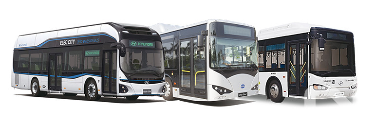 현대차 '일렉시티' 전기버스와 중국산 전기버스.