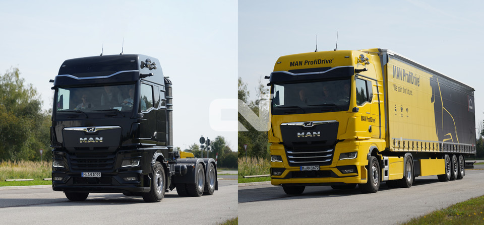 (왼쪽부터) 수소연소엔진트럭(H2-ICE) MAN hTGX, MAN TGX 520