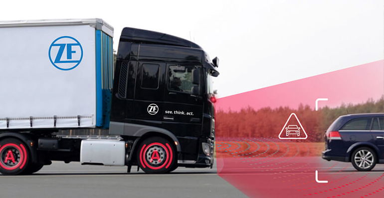 ZF 온가드맥스의 비상 브레이크 시스템 시연 장면