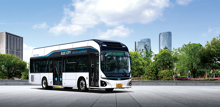 현대차의 도심형 수소버스 '일렉시티 FCEV'의 모습. 